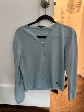Burberry Pale Blue V-Neck cashmere Button Front Cardigan